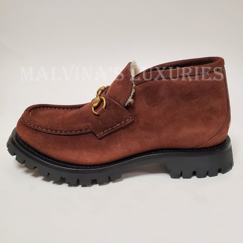 GUCCI BOOTS MENS SHEARLING LINED SUEDE HORSEBIT LOAFER SHOES BEE - Picture 6 of 16